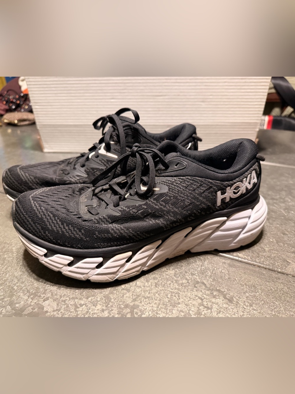 Hoka One Gaviota 4 Women's Black 1123201 BWHT Running Sneakers Size 10D